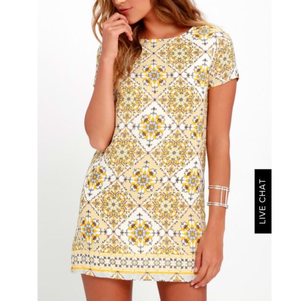 Lulus Yellow Print Shift Dress